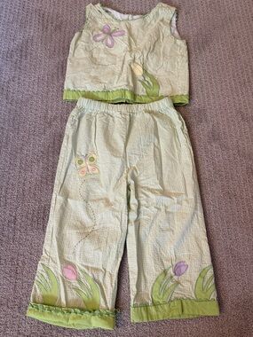 Girls Light Green Floral Butterfly Two-Piece Set